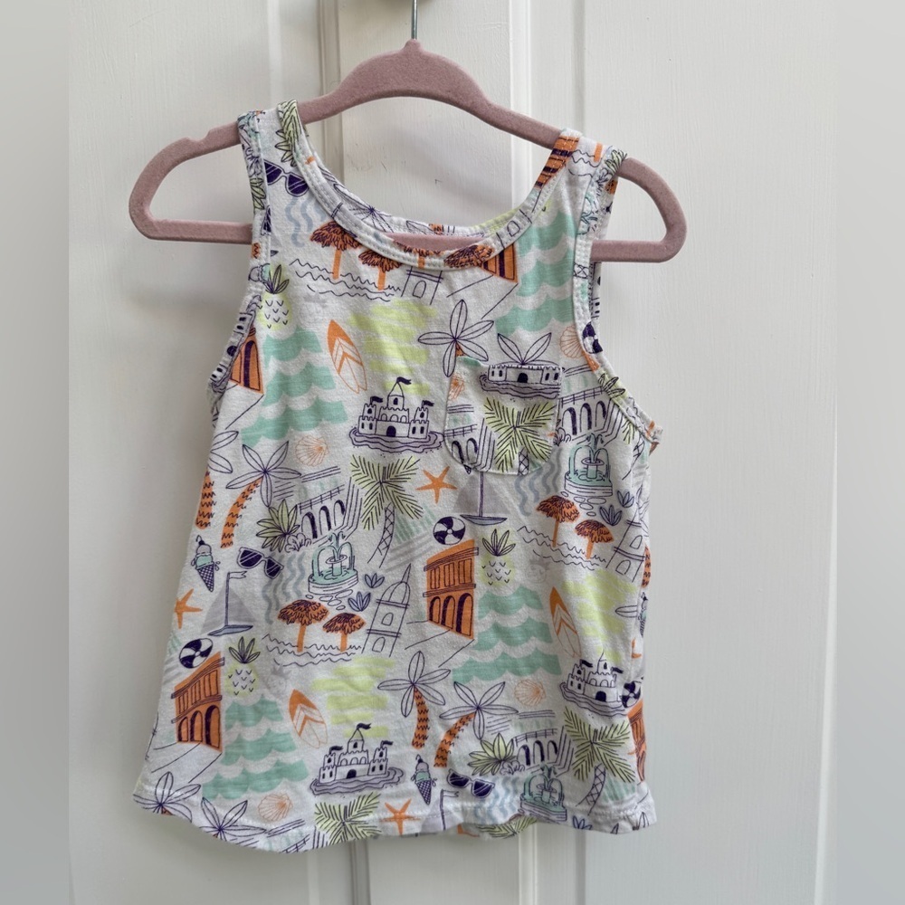 Cat & Jack 3T Girls White Multicolor Tropical Beach Tank Top with Playful Print